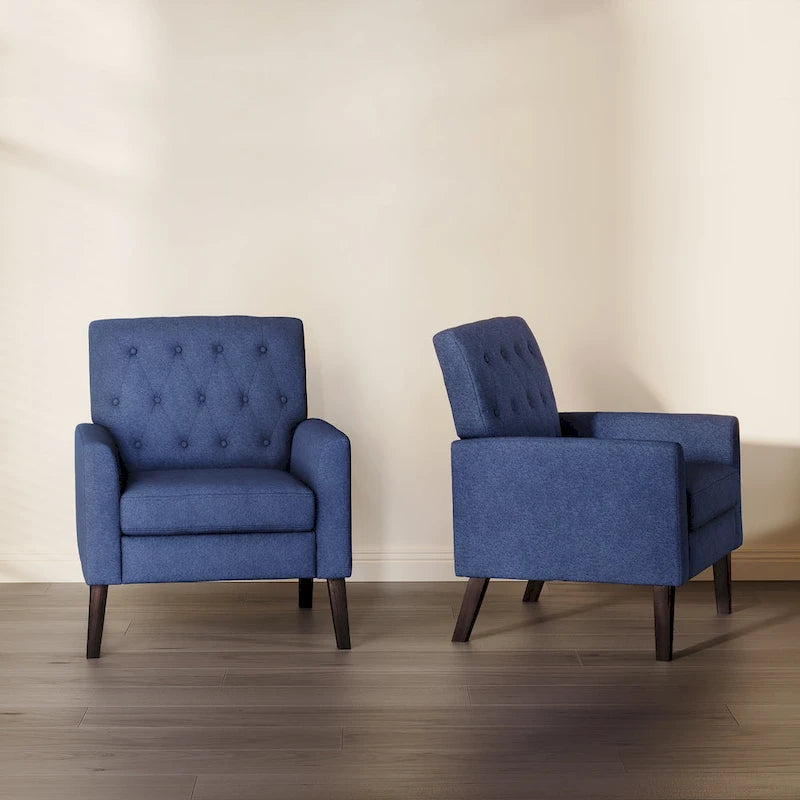 Linen and Walnut Legs Mid Century Modern Button Tufted Accent Chair (Set of 2) - 33.86 H X 27.95 W X 29.53 D