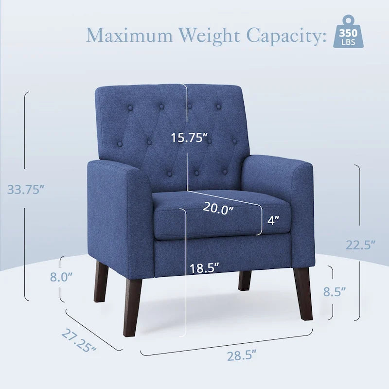 Linen and Walnut Legs Mid Century Modern Button Tufted Accent Chair (Set of 2) - 33.86 H X 27.95 W X 29.53 D