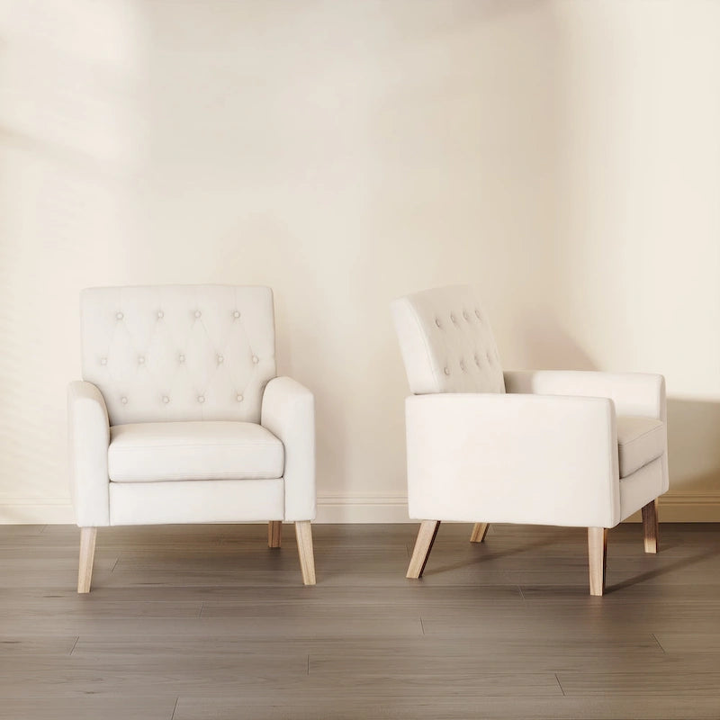 Linen and Walnut Legs Mid Century Modern Button Tufted Accent Chair (Set of 2) - 33.86 H X 27.95 W X 29.53 D