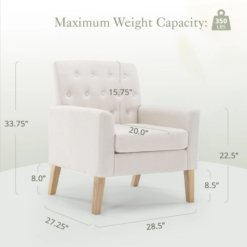 Linen and Walnut Legs Mid Century Modern Button Tufted Accent Chair (Set of 2) - 33.86 H X 27.95 W X 29.53 D