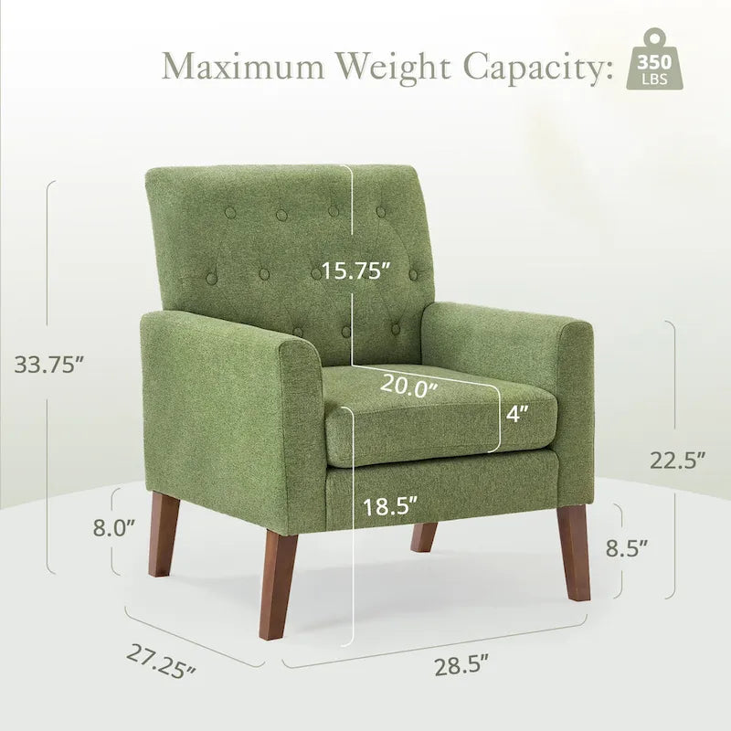 Linen and Walnut Legs Mid Century Modern Button Tufted Accent Chair (Set of 2) - 33.86 H X 27.95 W X 29.53 D