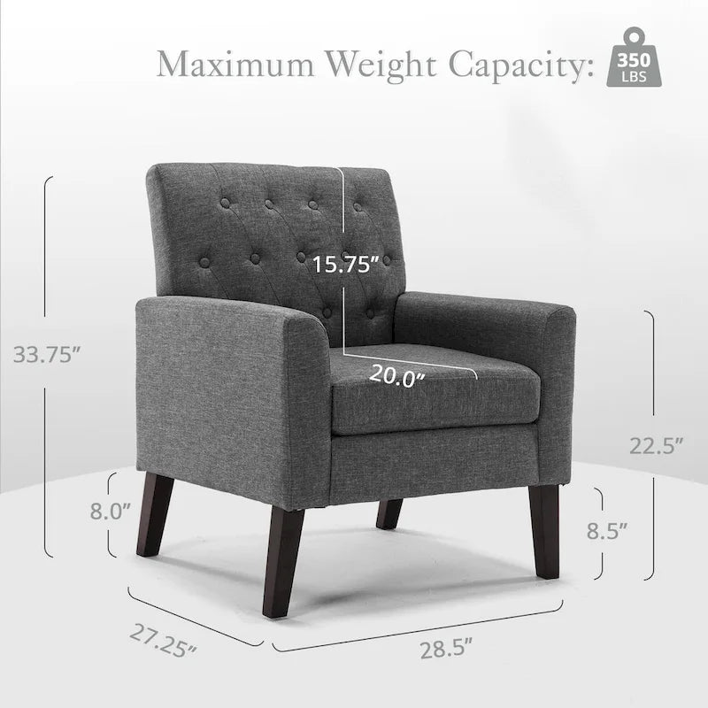 Linen and Walnut Legs Mid Century Modern Button Tufted Accent Chair (Set of 2) - 33.86 H X 27.95 W X 29.53 D