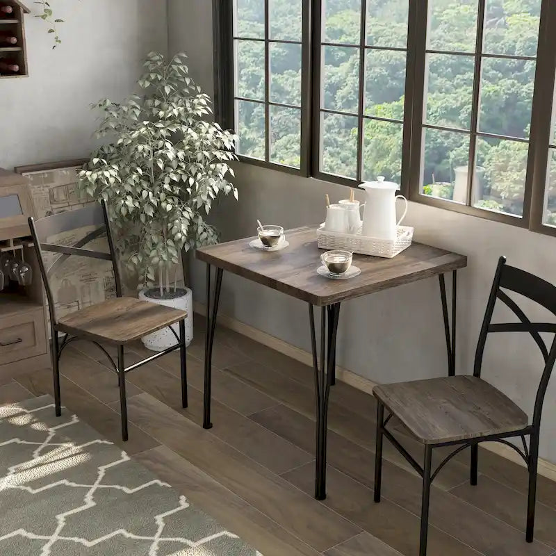 Industrial Metal Compact 3-Piece Square Dining Table Set