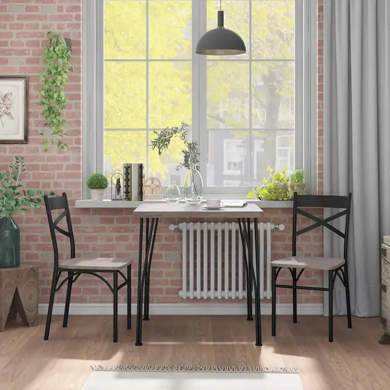 Industrial Metal Compact 3-Piece Square Dining Table Set