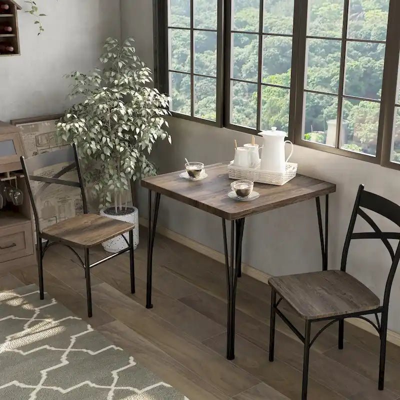 Industrial Metal Compact 3-Piece Square Dining Table Set