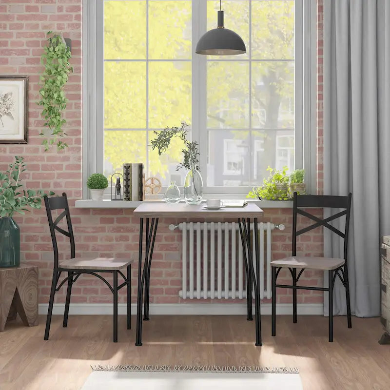 Industrial Metal Compact 3-Piece Square Dining Table Set