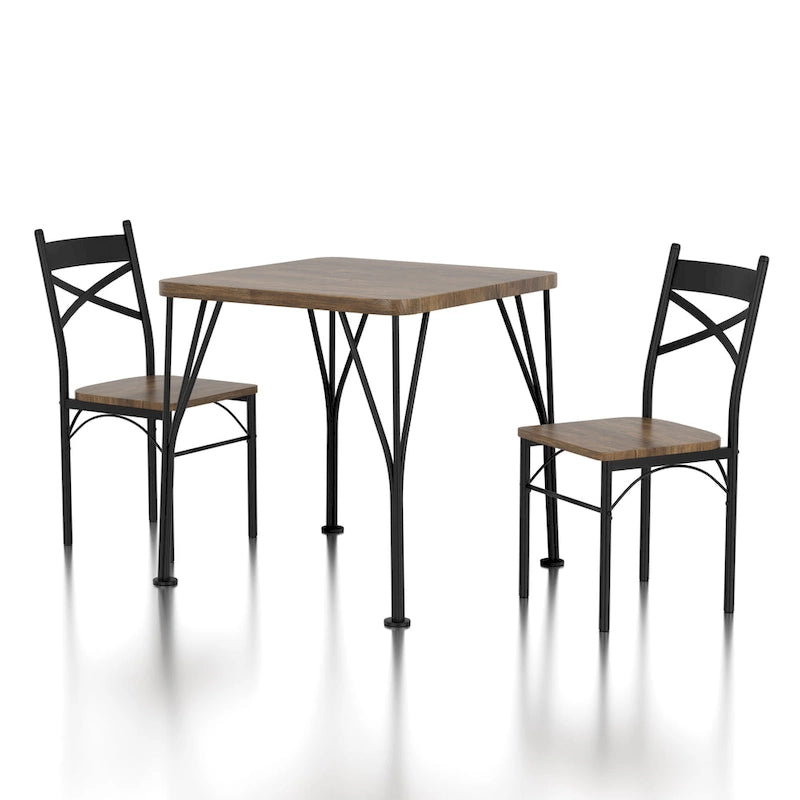 Industrial Metal Compact 3-Piece Square Dining Table Set