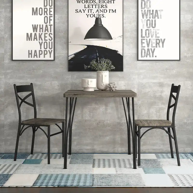 Industrial Metal Compact 3-Piece Square Dining Table Set
