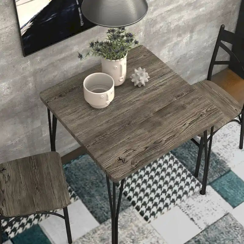 Industrial Metal Compact 3-Piece Square Dining Table Set
