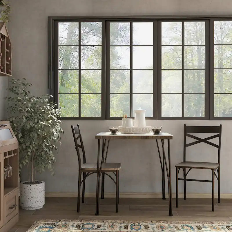 Industrial Metal Compact 3-Piece Square Dining Table Set
