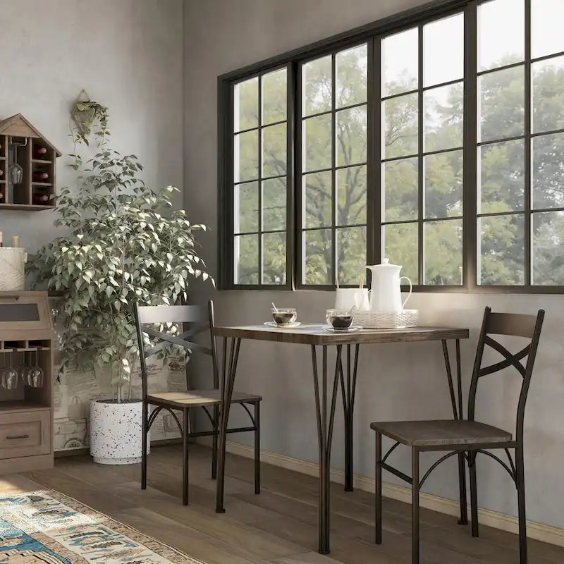 Industrial Metal Compact 3-Piece Square Dining Table Set