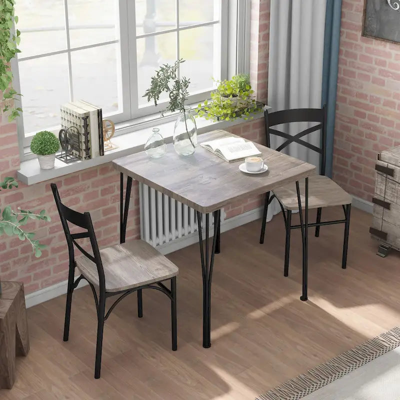 Industrial Metal Compact 3-Piece Square Dining Table Set