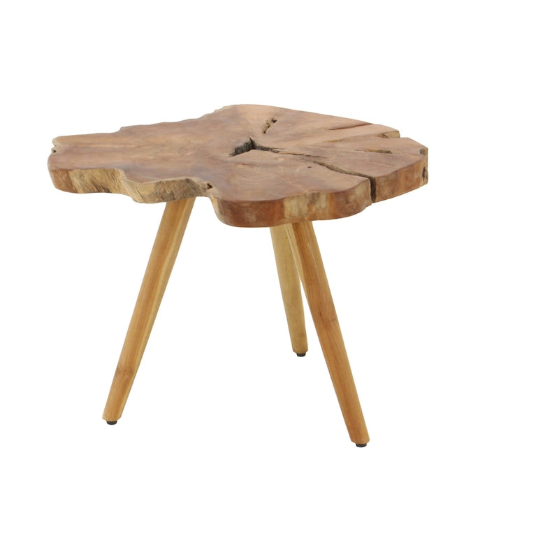 Teak Wood Handmade Live Edge Accent Table with Tripod Legs - Brown - 25W x 27L x 20H
