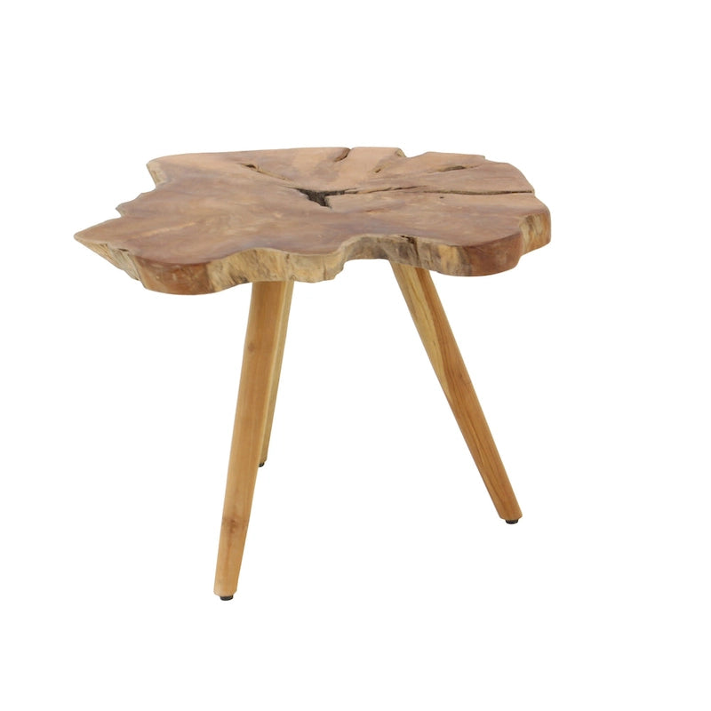 Teak Wood Handmade Live Edge Accent Table with Tripod Legs - Brown - 25W x 27L x 20H