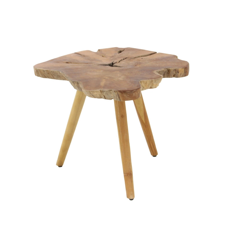 Teak Wood Handmade Live Edge Accent Table with Tripod Legs - Brown - 25W x 27L x 20H