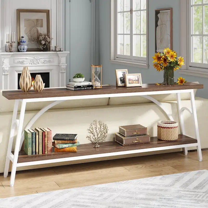 70.8 Extra Long Console Table, Narrow Sofa Tables with 2 Tier Storage Shelves