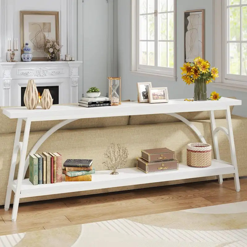70.8 Extra Long Console Table, Narrow Sofa Tables with 2 Tier Storage Shelves