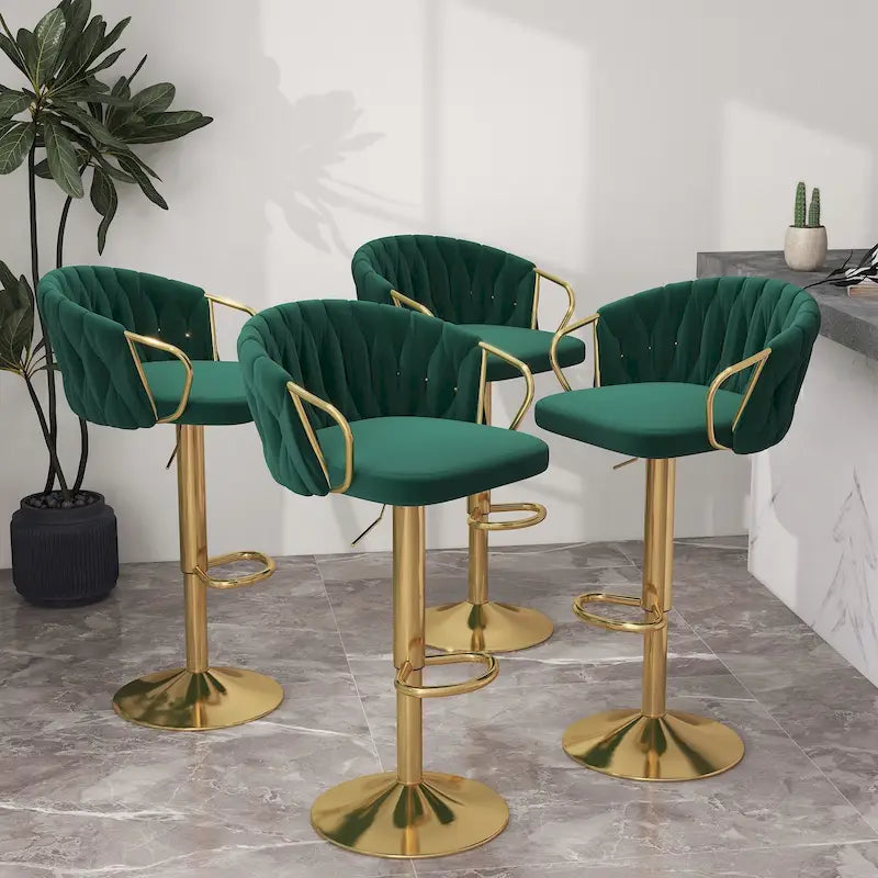 Set of 4 Adjustable Tufted Bar Stools with Backs