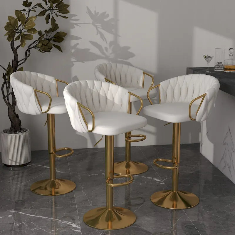 Set of 4 Adjustable Tufted Bar Stools with Backs