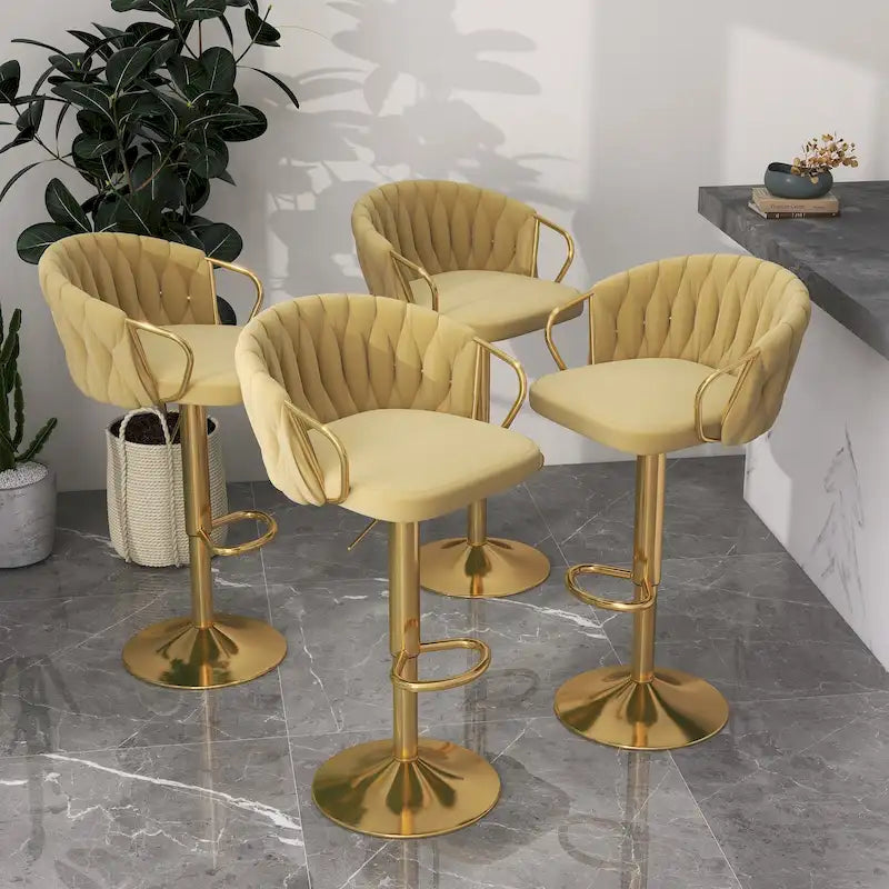 Set of 4 Adjustable Tufted Bar Stools with Backs