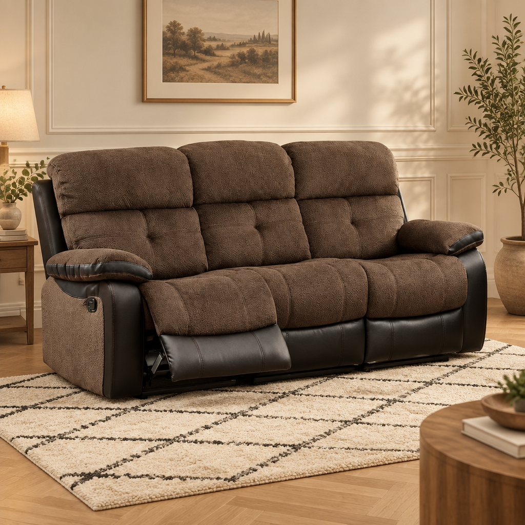 Transitional Brown Champion Fabric Reclining Sofa
