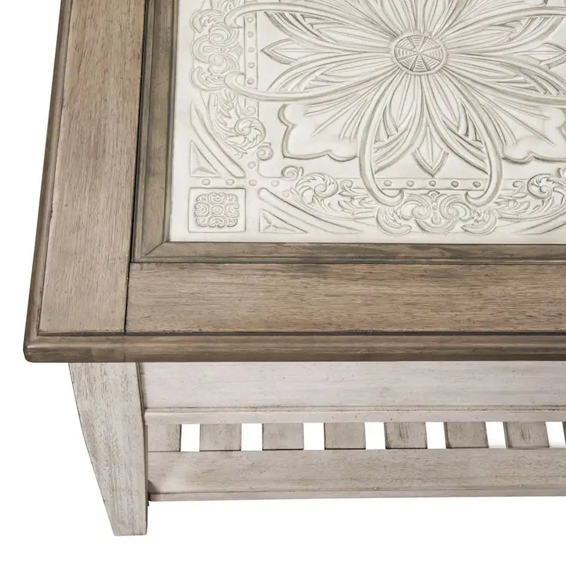 Antique White Living Room Table Set 3 Piece with Coffee Table, Side Tables