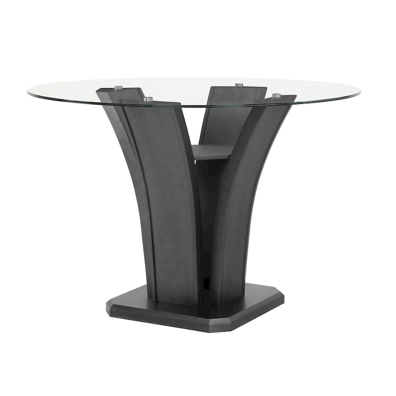 Gray Modern Glass Round Counter Height Set