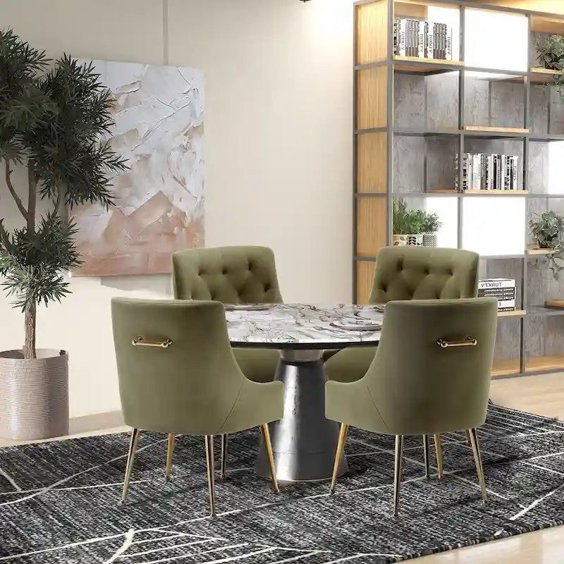 Modern Velvet Dining Chairs Set of 4, Upholstered Accent Chair Tufted Back Armless Chair with Back Pull