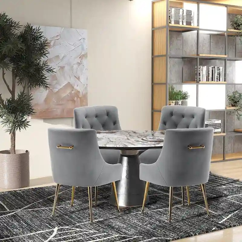 Modern Velvet Dining Chairs Set of 4, Upholstered Accent Chair Tufted Back Armless Chair with Back Pull