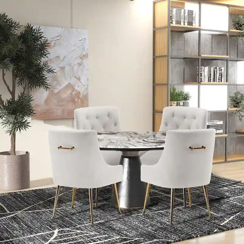 Modern Velvet Dining Chairs Set of 4, Upholstered Accent Chair Tufted Back Armless Chair with Back Pull