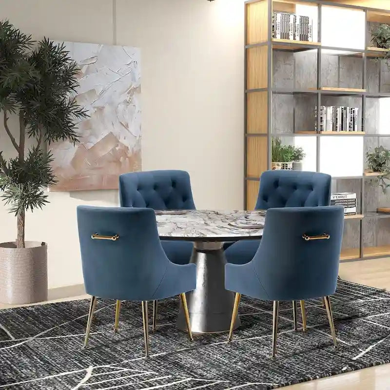 Modern Velvet Dining Chairs Set of 4, Upholstered Accent Chair Tufted Back Armless Chair with Back Pull