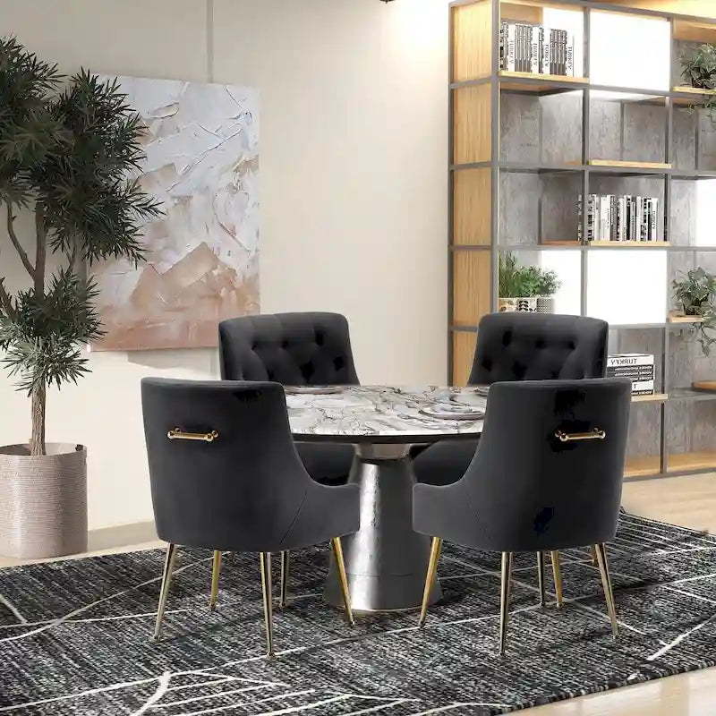 Modern Velvet Dining Chairs Set of 4, Upholstered Accent Chair Tufted Back Armless Chair with Back Pull