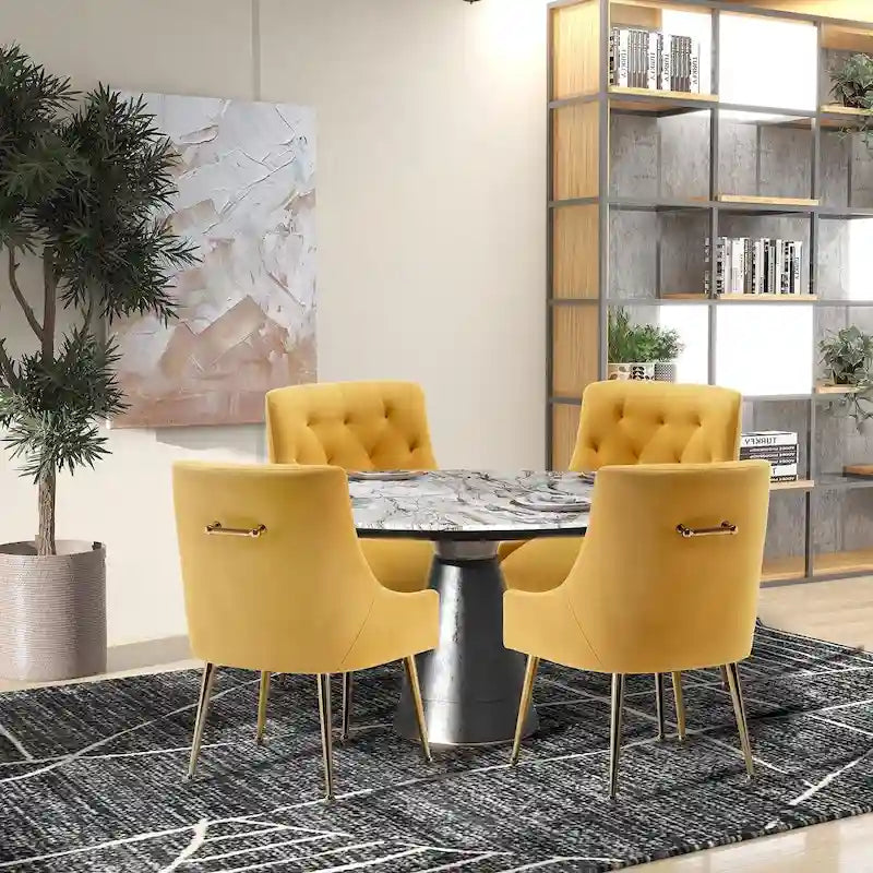 Modern Velvet Dining Chairs Set of 4, Upholstered Accent Chair Tufted Back Armless Chair with Back Pull