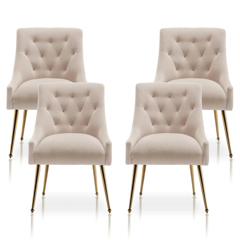 Modern Velvet Dining Chairs Set of 4, Upholstered Accent Chair Tufted Back Armless Chair with Back Pull