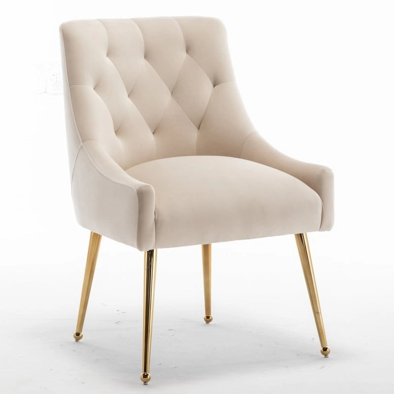 Modern Velvet Dining Chairs Set of 4, Upholstered Accent Chair Tufted Back Armless Chair with Back Pull