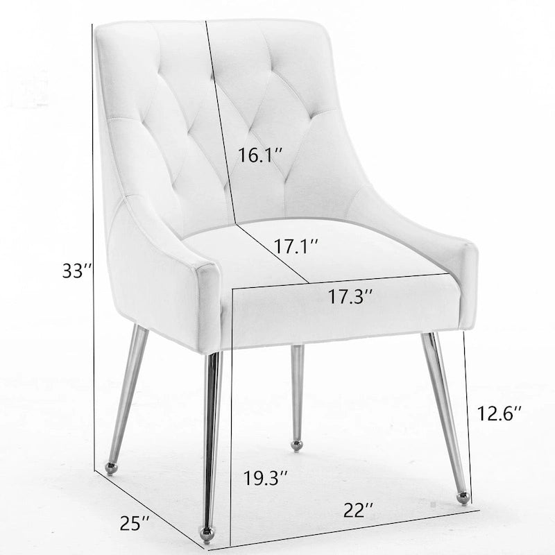 Modern Velvet Dining Chairs Set of 4, Upholstered Accent Chair Tufted Back Armless Chair with Back Pull