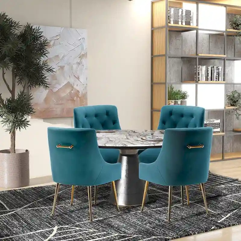 Modern Velvet Dining Chairs Set of 4, Upholstered Accent Chair Tufted Back Armless Chair with Back Pull