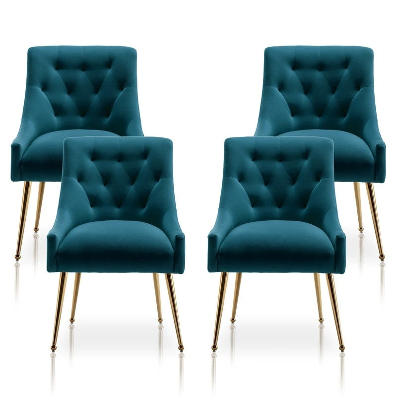 Modern Velvet Dining Chairs Set of 4, Upholstered Accent Chair Tufted Back Armless Chair with Back Pull