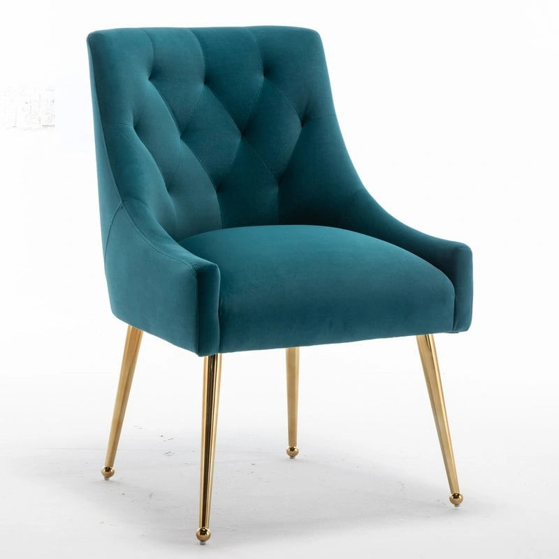 Modern Velvet Dining Chairs Set of 4, Upholstered Accent Chair Tufted Back Armless Chair with Back Pull