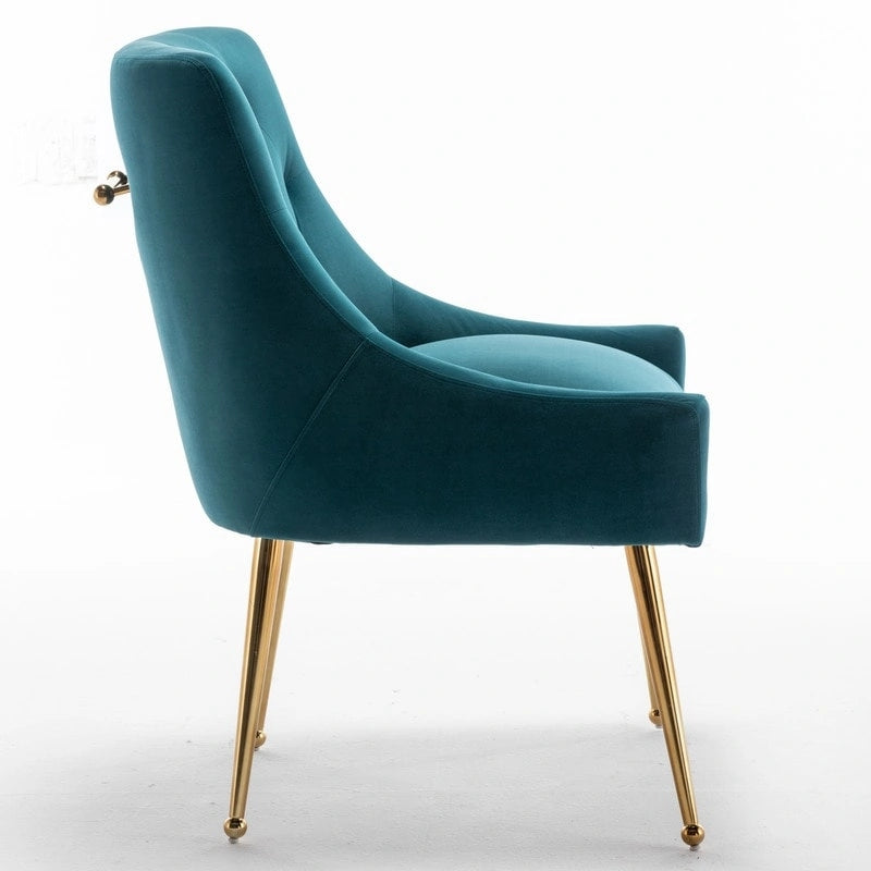 Modern Velvet Dining Chairs Set of 4, Upholstered Accent Chair Tufted Back Armless Chair with Back Pull