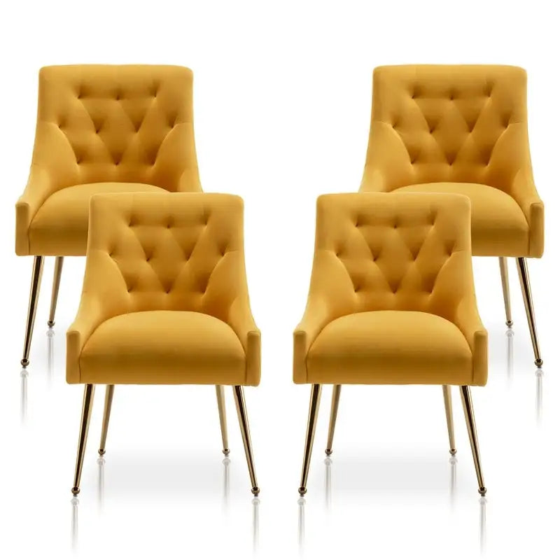 Modern Velvet Dining Chairs Set of 4, Upholstered Accent Chair Tufted Back Armless Chair with Back Pull