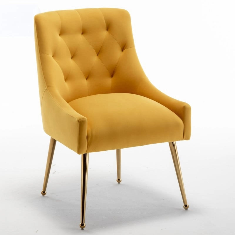 Modern Velvet Dining Chairs Set of 4, Upholstered Accent Chair Tufted Back Armless Chair with Back Pull