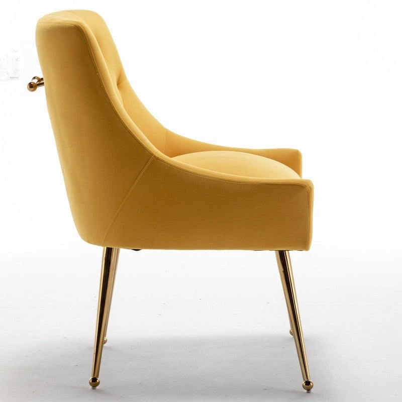 Modern Velvet Dining Chairs Set of 4, Upholstered Accent Chair Tufted Back Armless Chair with Back Pull