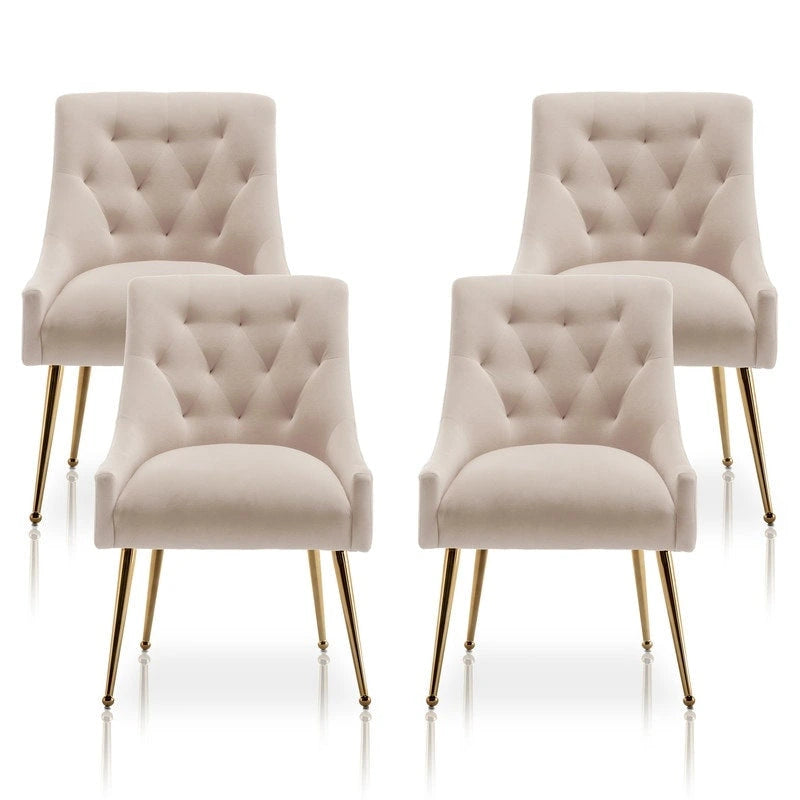 Modern Velvet Dining Chairs Set of 4, Upholstered Accent Chair Tufted Back Armless Chair with Back Pull