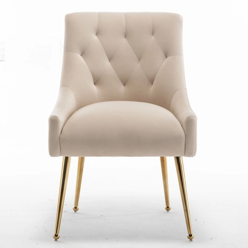 Modern Velvet Dining Chairs Set of 4, Upholstered Accent Chair Tufted Back Armless Chair with Back Pull