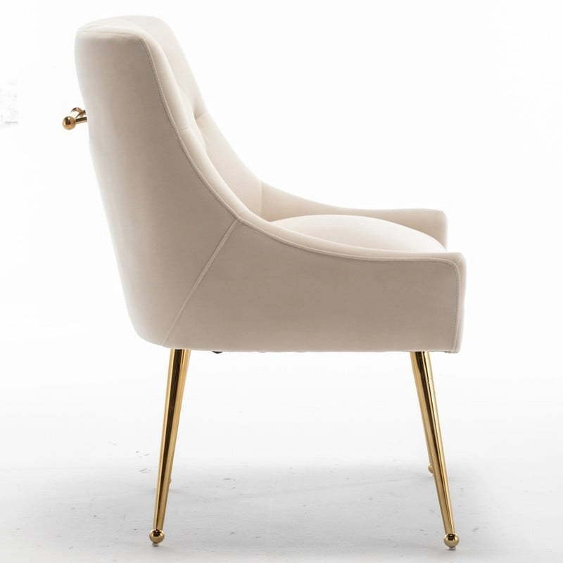 Modern Velvet Dining Chairs Set of 4, Upholstered Accent Chair Tufted Back Armless Chair with Back Pull