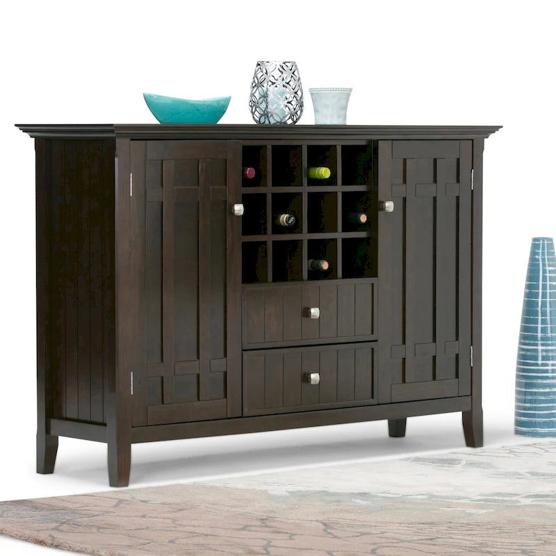 SOLID WOOD 54 inch Wide Transitional Sideboard Buffet and Wine Rack - 54 W x 17 D x 36 H