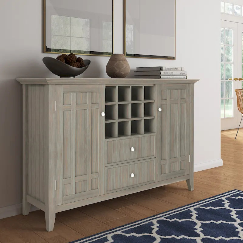 SOLID WOOD 54 inch Wide Transitional Sideboard Buffet and Wine Rack - 54 W x 17 D x 36 H