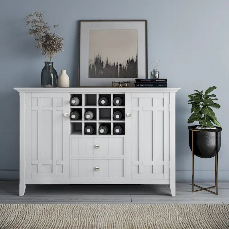 SOLID WOOD 54 inch Wide Transitional Sideboard Buffet and Wine Rack - 54 W x 17 D x 36 H