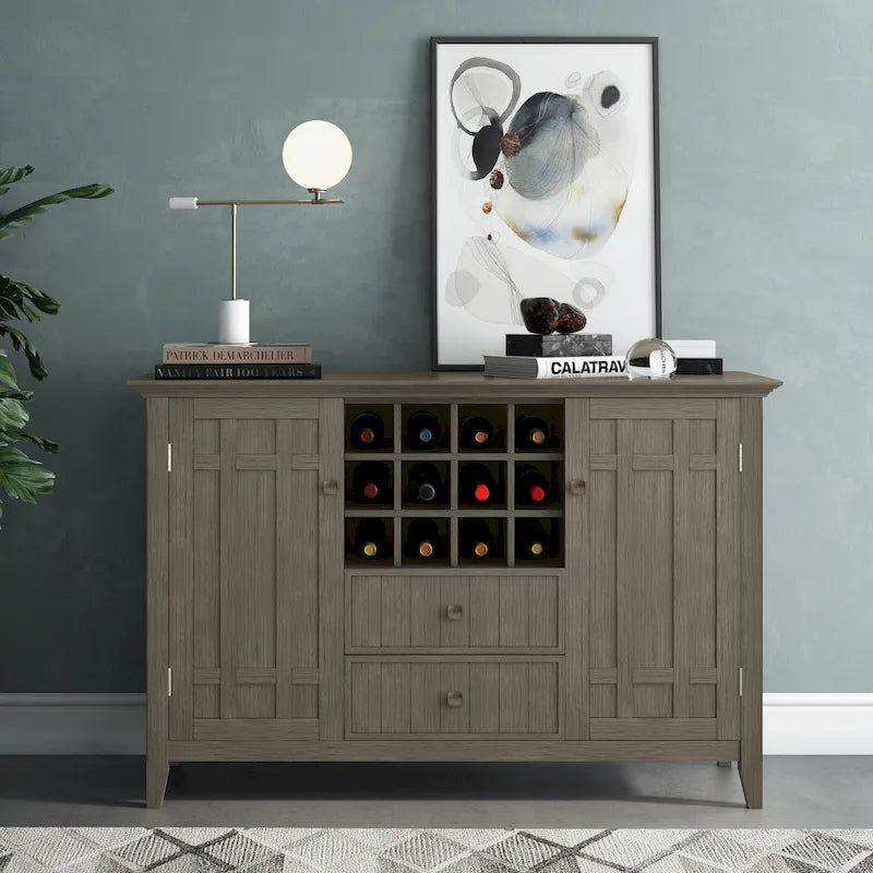 SOLID WOOD 54 inch Wide Transitional Sideboard Buffet and Wine Rack - 54 W x 17 D x 36 H